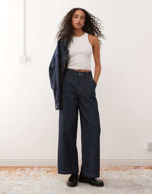 NY Yankees co-ord wide leg denim jeans in darkwash blue