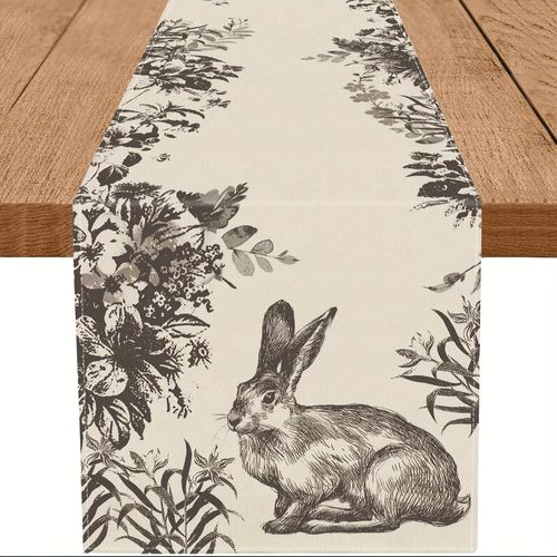 TEMU , Easter Table Runner Ink Floral Bunny Long Table Runners Spring Dining Table Party Farmhouse Decoration13 X 36, 13 X 48, 13 X 72, 13 X