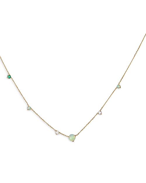 14K Yellow Gold Multi Stone Linear Chain Necklace, 18