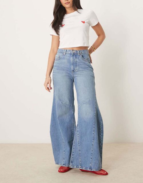 Eden baggy wide leg jeans in mid-wash blue