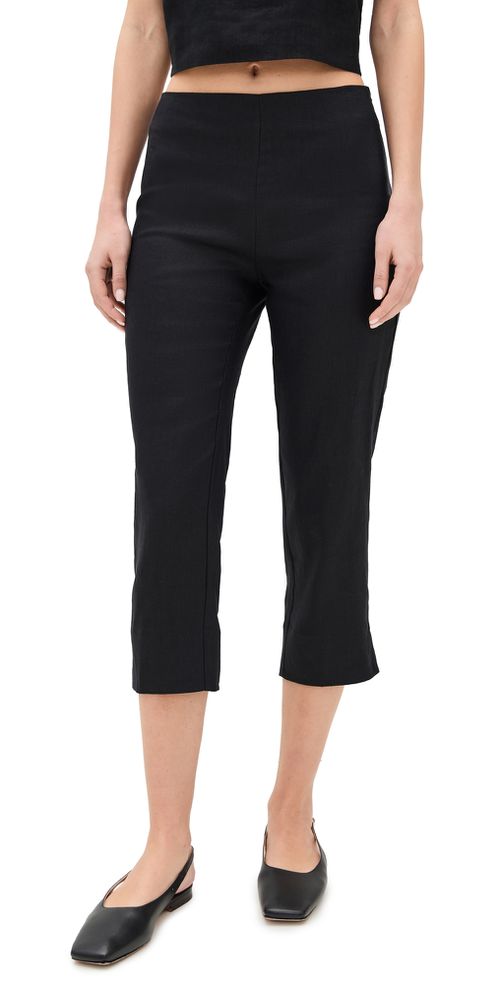 Petra Linen Pedal Pusher Pants Black