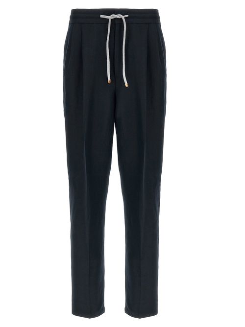 Linen-Blend Trousers — Black