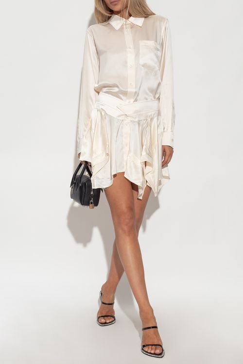 Silk Dress With Asymmetrical Hem, Women's, Cream