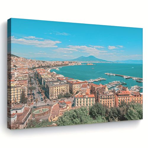 TEMU Framed Italy Coastal Cityscape Wall Art Print - 11.8x15.25 Inch Vibrant Travel Poster With Mount , Recycled Wood Frame & Wrapped Canva