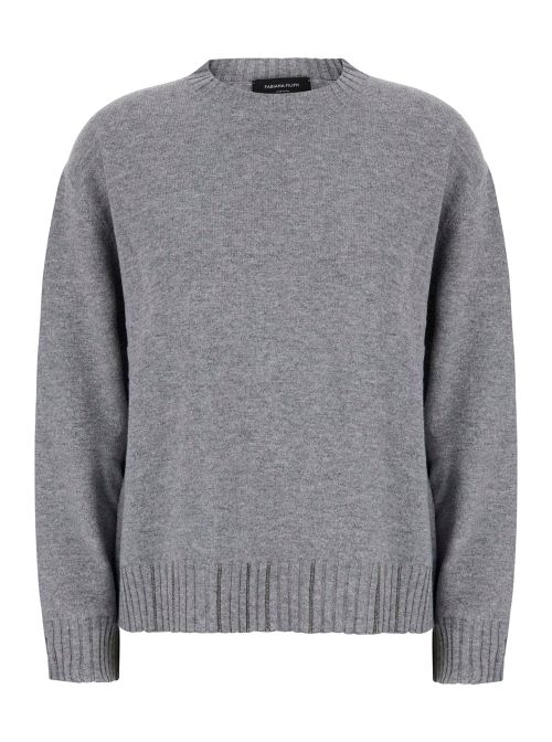 Wool-Silk-Cashmere Crew Neck Sweater — Gray