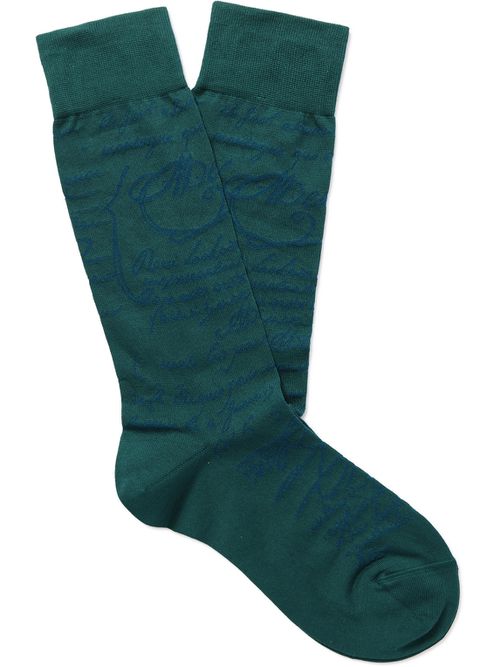 벨루티 남성 Cotton-Blend Jacquard Socks - Men - Blue - M 0400615562922