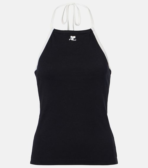 Courrèges Logo tie-back cotton halterneck top