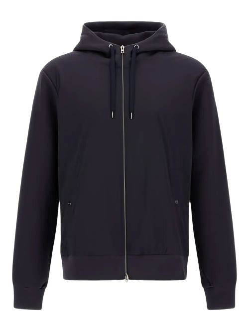 Ribbed Panel Zip-Front Hoodie — Navy
