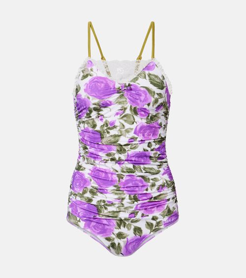 Chloé Floral ruched lace-trimmed swimsuit