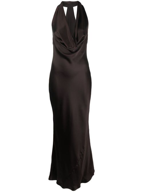 Halterneck draped satin gown - Brown