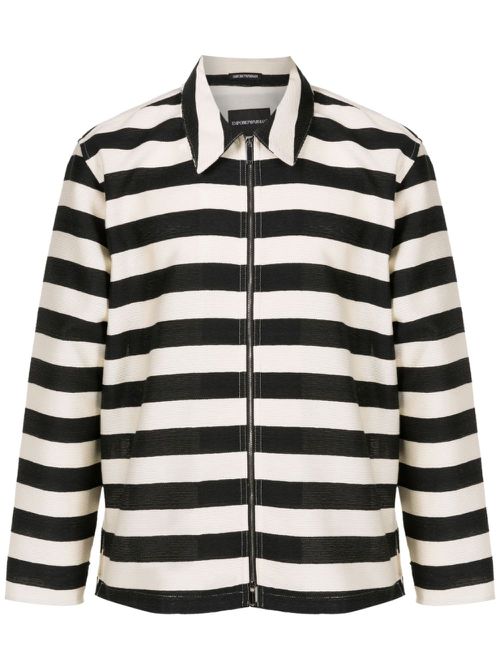 Striped zip-up shirt jacket - Black
