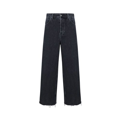 Wide-Leg Raw-Hem Denim Jeans — Black