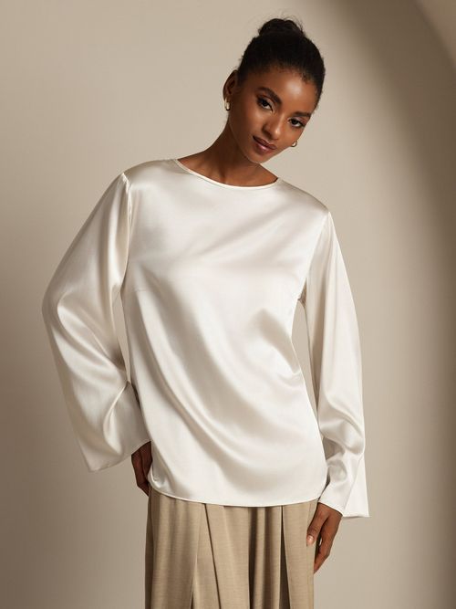 19Momme Silk Bell Sleeve Boat Neck Women's Top