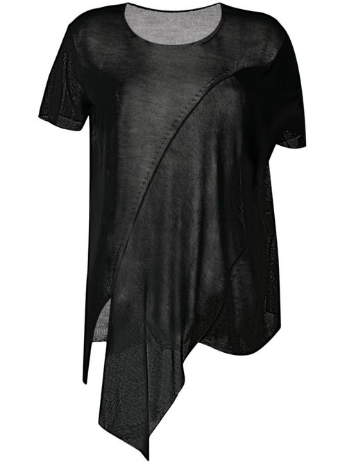 Asymmetric semi-sheer T-shirt - Black