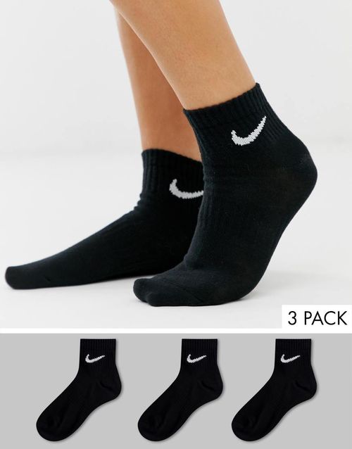 Nike swoosh logo 3 pack ankle socks in black