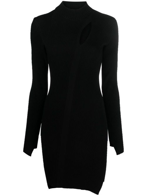 Ribbed-knit slashed minidress - Black