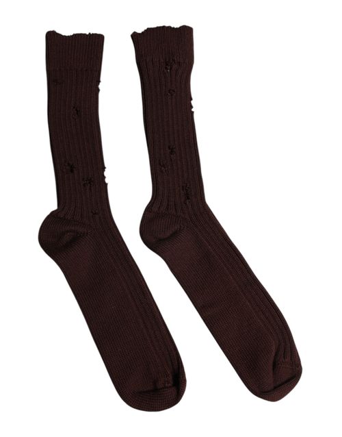 Ribbed Cotton-Blend Over-the-Calf Socks — Brown