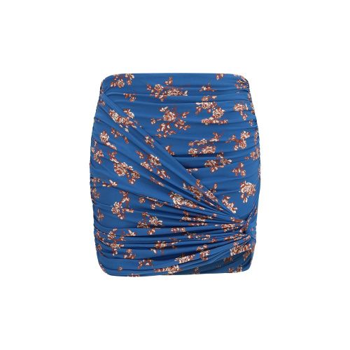 Floral-Print Draped Mini Skirt — Blue