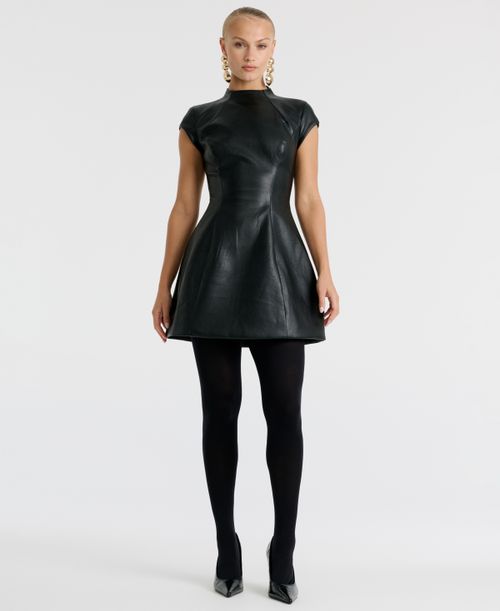Women's Delphi Mock Neck Mini Dress - Black