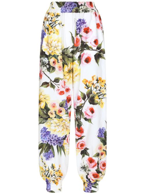 Floral-print cotton track pants - White
