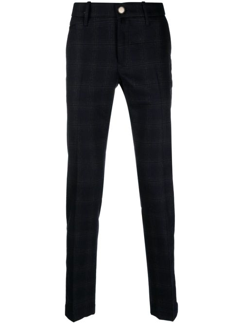 Plaid-check wool-blend tapered trousers - Blue