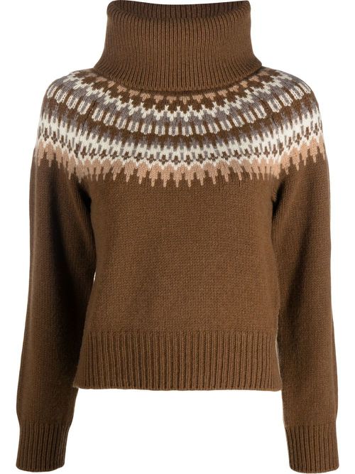 Stripe-pattern roll-neck jumper - Brown