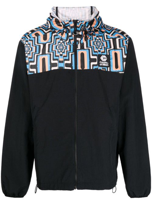 Cross-print panelled hooded windbreaker - Multicolour