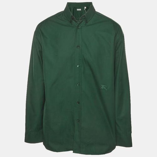 Burberry Green Logo Embroidered Cotton Button Up Shirt