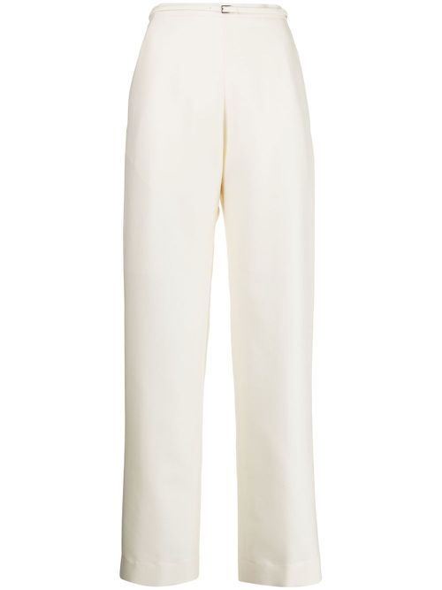 Wide-leg wool-silk trousers - White