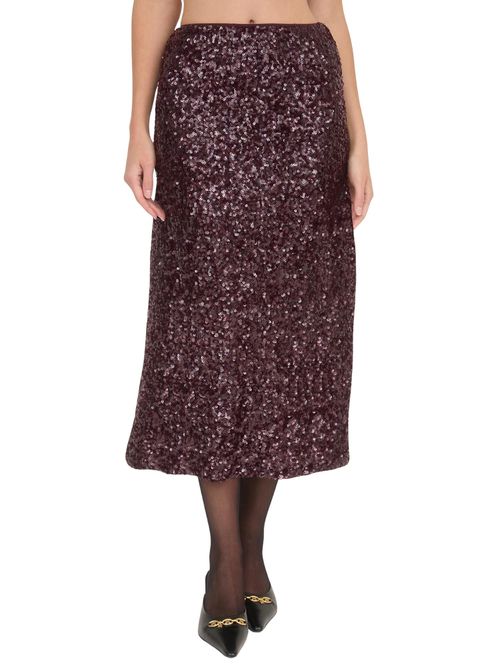 Sequin Midi Skirt In Plum