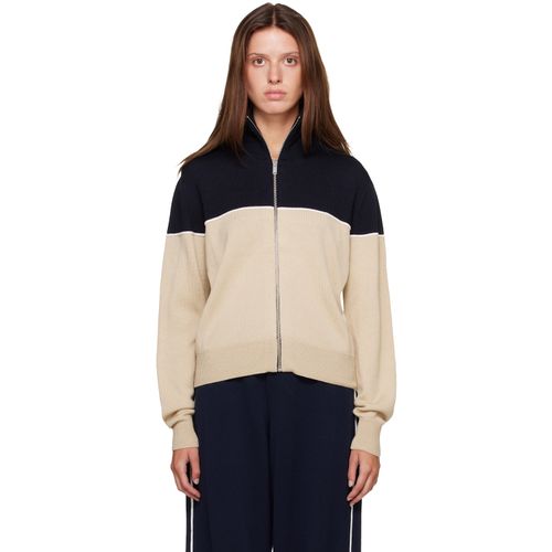 Off-White & Navy Extrafine Merino Wool Sporty Cardigan