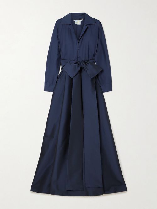 Beatrice Belted Taffeta Maxi Shirt Dress - Blue
