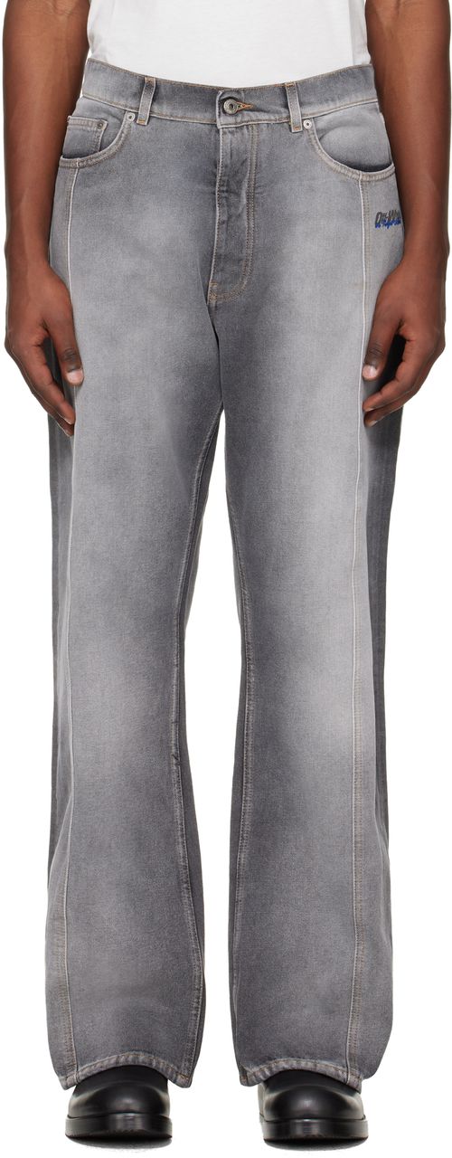 Gray Slanted Seam Relax Jeans