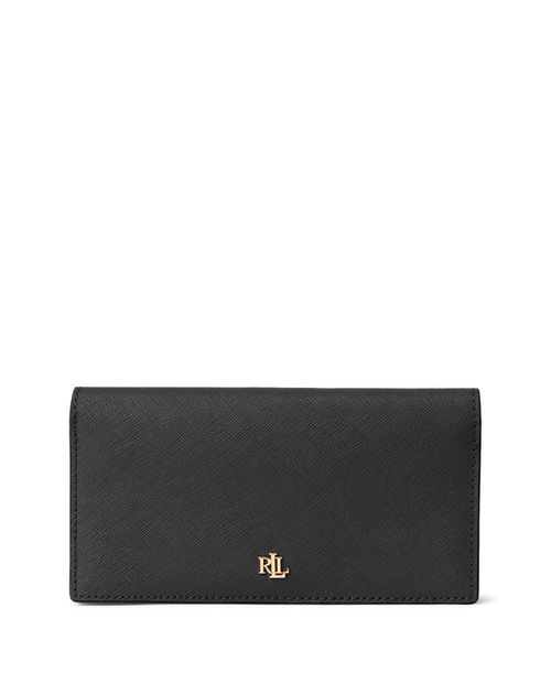 Women's Crosshatch Leather Slim Snapped-Closure Wallet - Black