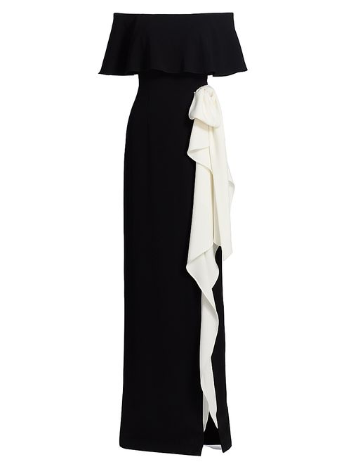 Women's Two-Tone Off-the-Shoulder Column Gown - Black White