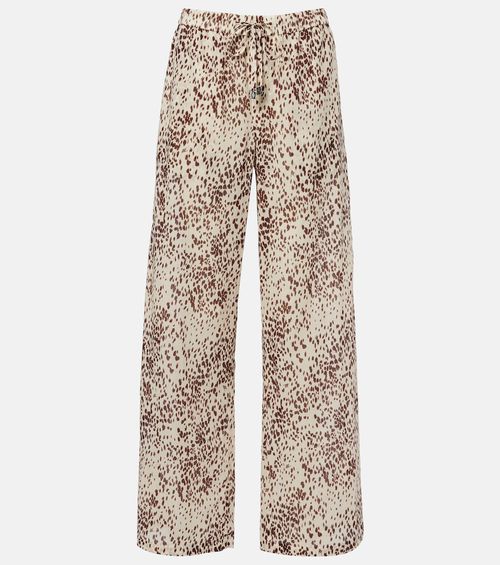 Leopard-print cotton wide-leg pants