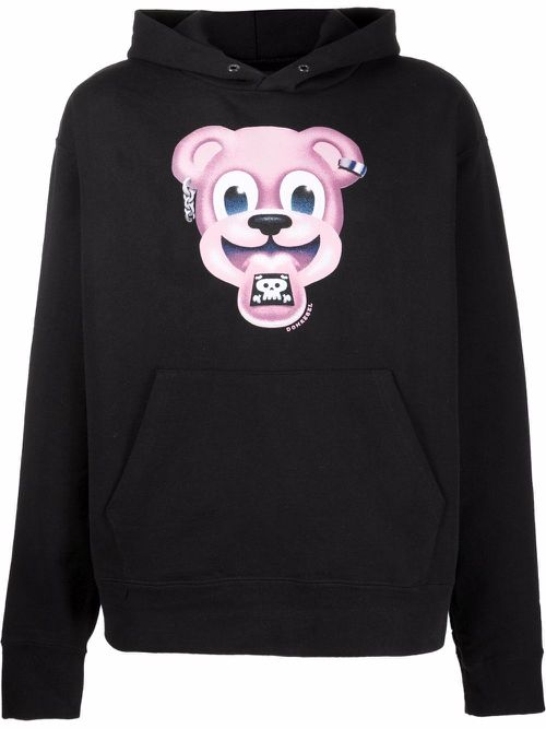 Cartoon-print cotton hoodie - Black