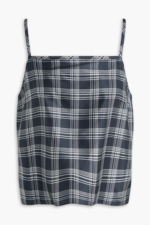 Checked silk-twill top - Blue - M