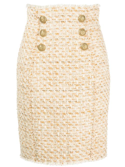 Button-embellished tweed skirt - Neutrals