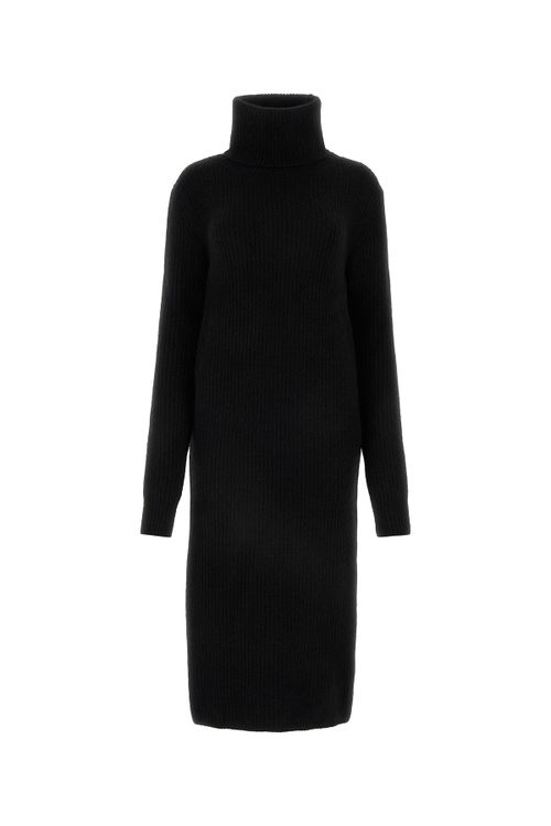 Rib-Knit Turtleneck Dress — Black
