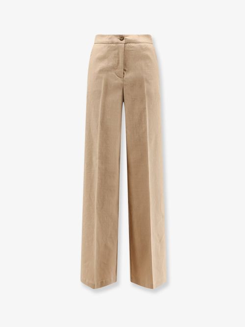 Linen and Viscose Wide-Leg Trousers — Brown