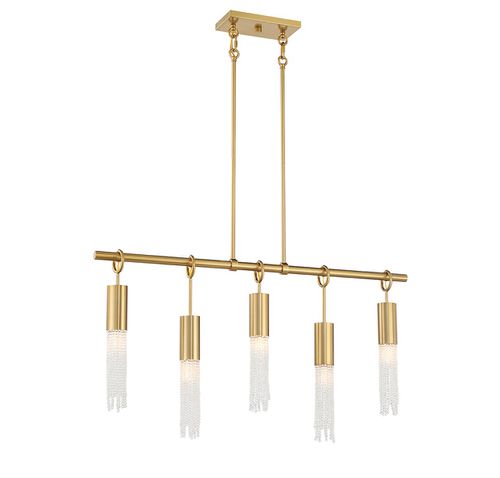 Warm Brass Five Light Linear Chandelier from the Chelsea Collection