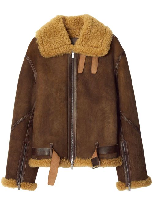 Shearling-trim leather jacket - Brown