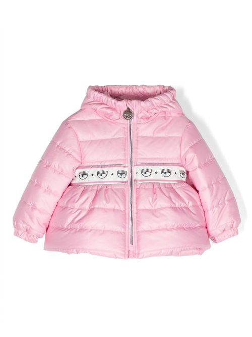 Eyelike-motif padded hooded jacket - Pink