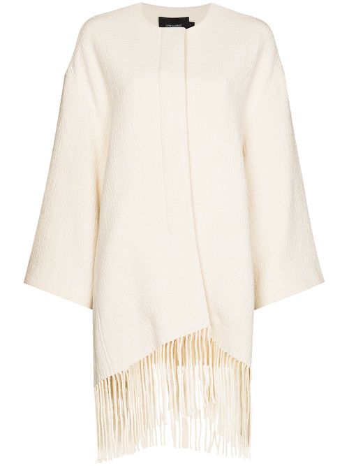 Fringed-hem textured cape - Neutrals