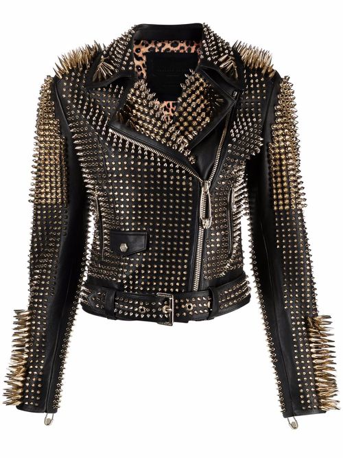 Studded leather biker jacket - Black