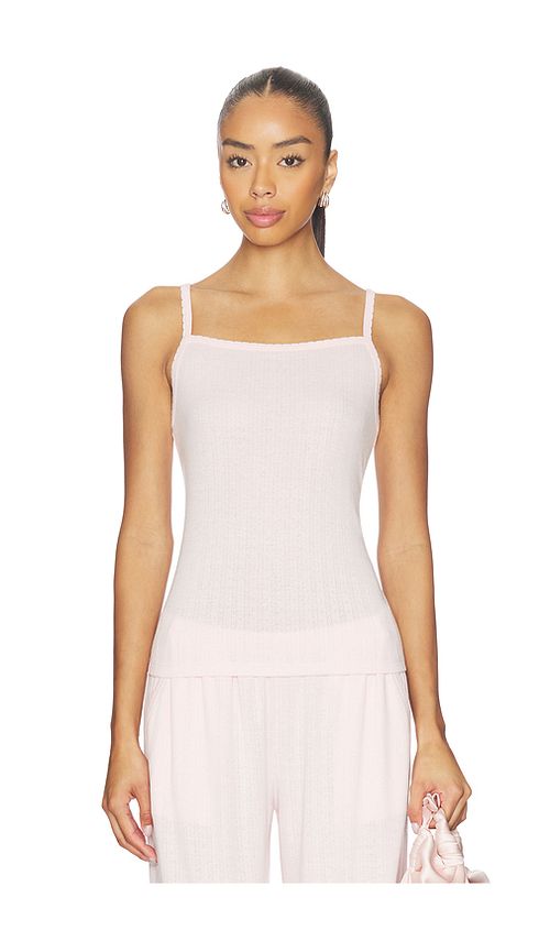 Barefoot Dreams Pointelle Rib Tank With Scallop Trim in Pink. S. Also in XS, M