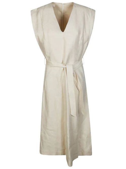 Beige V-Neck Tie Mini Dress