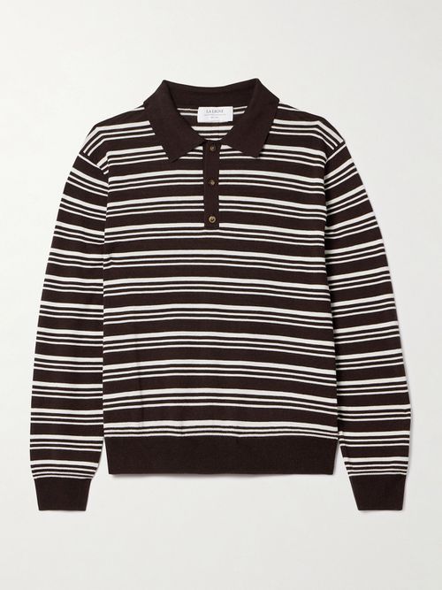 Striped Silk, Wool And Cashmere-blend Polo Sweater - Chocolate