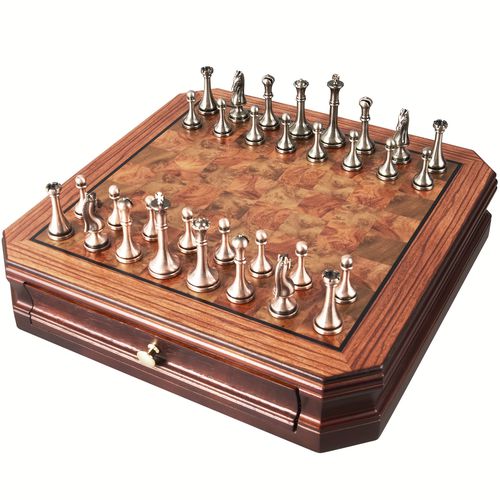 TEMU 12 Inch Wooden Chess Set, Metal Chess Pieces And 2 Built-in Storage Drawers, 2.5" 2 Extra Queens Suitable For Beginners, Adult Vintage Che